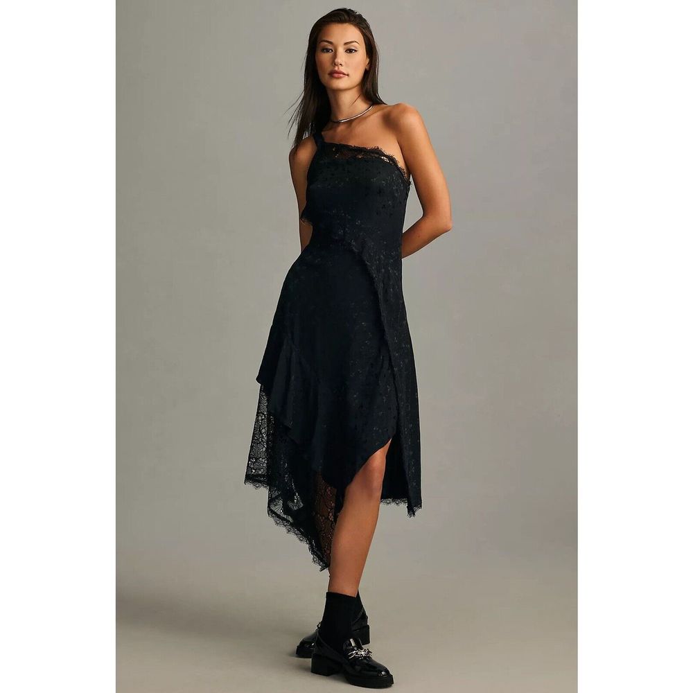By Anthropologie Asymmetrical Lace Maxi Dress Size 6 - Picture 1 of 10